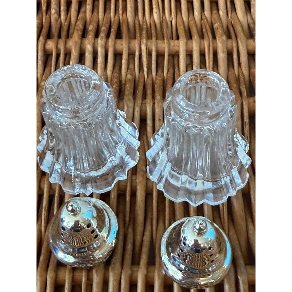 Leonard Japan Silver Plate and Fluted Glass Salt and Pepper Shakers Set